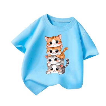 T-shirts pour Filles à Manches Courtes avec Animaux, T-Shirts Graphiques d'Été, T-Shirts à Col Rond, T-Shirts Bleus 8-10 Ans