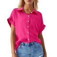 thumbnail image 1 of Women's Solid Color Casual Batwing Sleeve Button Pocket Short Sleeve Shirt, 1 of 4