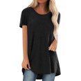 thumbnail image 1 of LUXUR T-Shirt pour Femme à Manches Courtes T-Shirt Haut Uni Blouse Décontractée Col Rond Noir P, 1 of 2