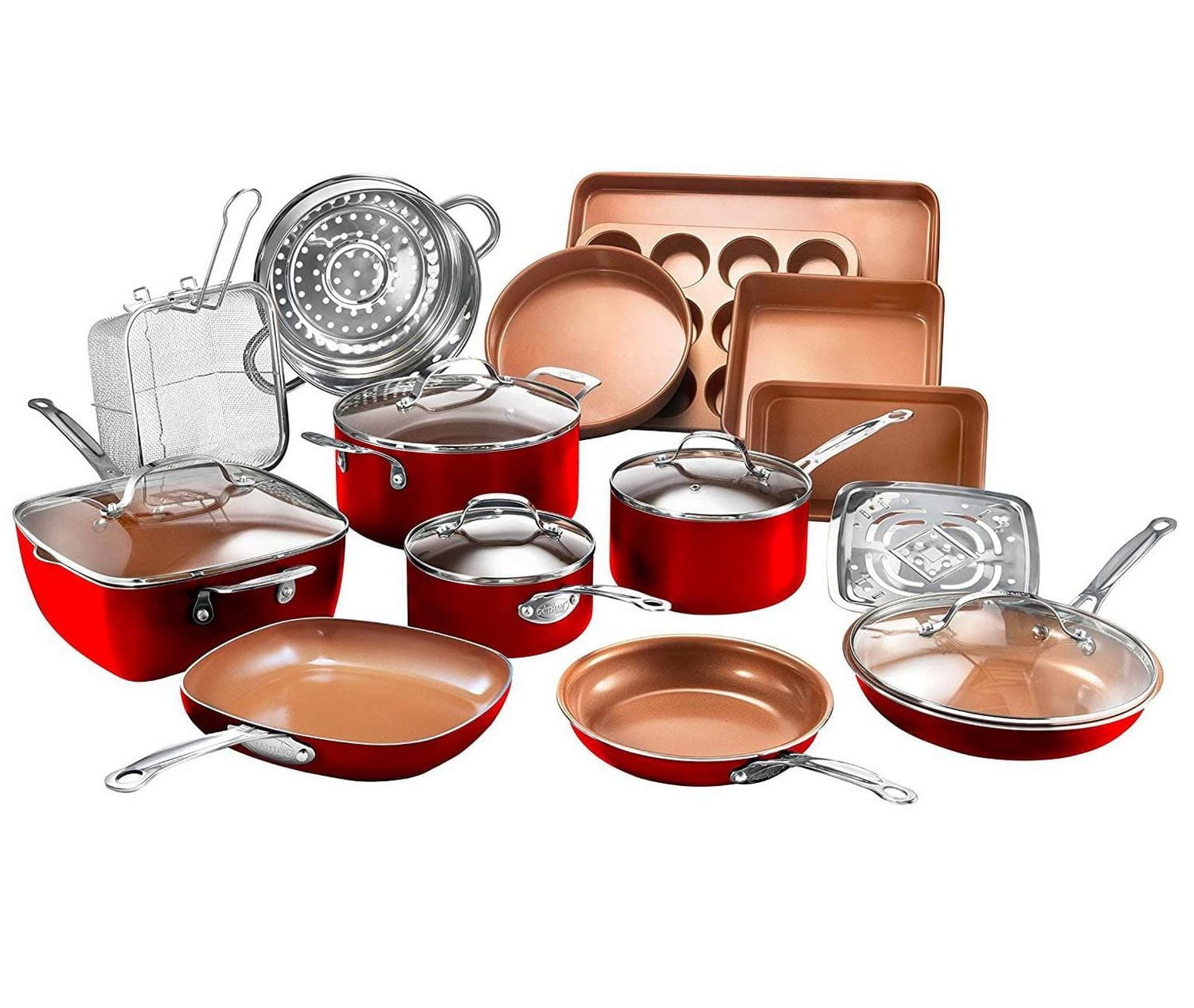 Gotham Steel 20-Piece Aluminum Ti-Ceramic Nonstick Cookware and Bakeware Set in Red, Pots and Pans Set