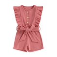 thumbnail image 1 of SUNSIOM Infant Baby Girl Summer Jumpsuit Solid Color Ruffled Sleeveless Round Neck Button Romper Shorts with Belt, 1 of 9