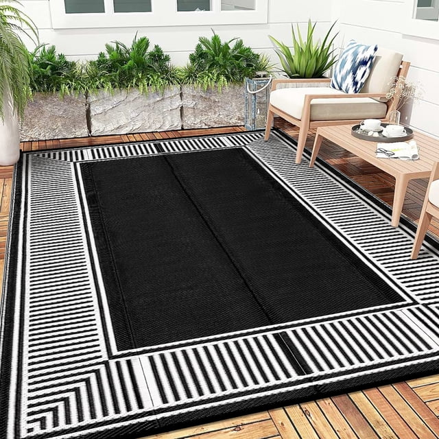 Gaderth Outdoor Rug 10x14 Waterproof Patio Rug, Reversible Plastic Straw Outdoor Carpet, Foldable Portable RV Camping Mat for Porch Balcony Deck Front Door Beach Picnic Camper