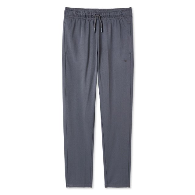 Athletic Works Boys' Tapered Pant in grey with elasticized waistband and drawstring, two on-seam pockets, and tapered legs made from breathable fabric with DRI-MORE wicking technology, ideal for activewear and gym use.
