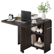 Alician Space Saving Folding Dining Table with 2 Tier Storage-Extendable Drop Leaf Farmhouse Kitchen Dining Room Tables Set