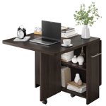 Ourlova Alician Space Saving Folding Dining Table with 2 Tier Storage-Extendable Drop Leaf Farmhouse Kitchen Dining Room Tables Set