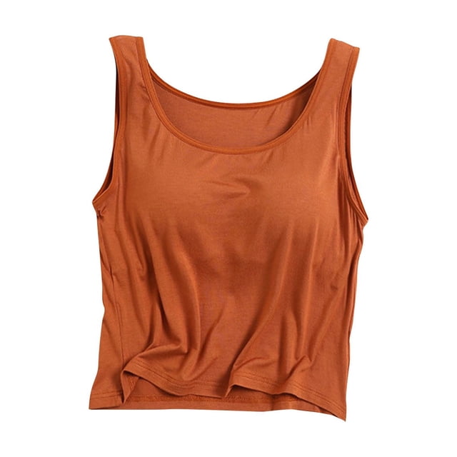 Timegard Camisoles pour Femmes avec Soutien-Gorge Intégré Camis Col Rond Sans Manches Court Haut Confortable d'Été Homerwear
