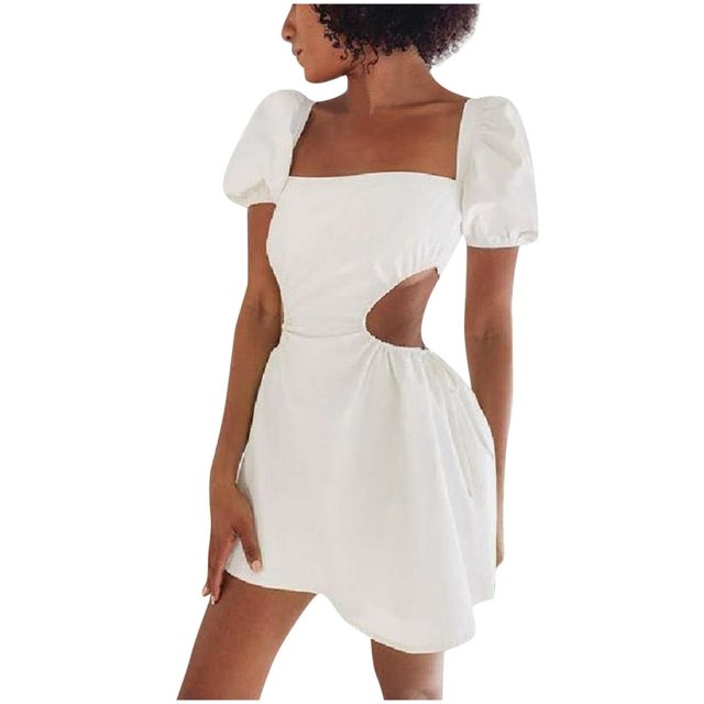 AMERTEER Femme Été Tempérament Tunique Dos Nu Élastique Dentelle Réglable Robe