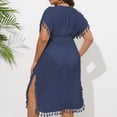 thumbnail image 5 of Jovati Robe à Manches Courtes à Col en V pour Femmes, Robe de Plage en Polyester Uni avec Détail Ajouré Patchwork, Coupe Ample, Longueur Genou, Tenue Décontractée Quotidienne, 5 of 5