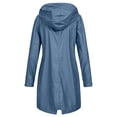 thumbnail image 3 of Mikilon Women's Solid Color Rain Jacket Outdoor Hooded Waterproof Windproof Long Coat, 3 of 4