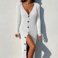 thumbnail image 3 of Robe Chandail Longue en Tricot à Col en V Profond pour Femmes avec Boutons, Manches Longues, Robe Maxi, 3 of 6
