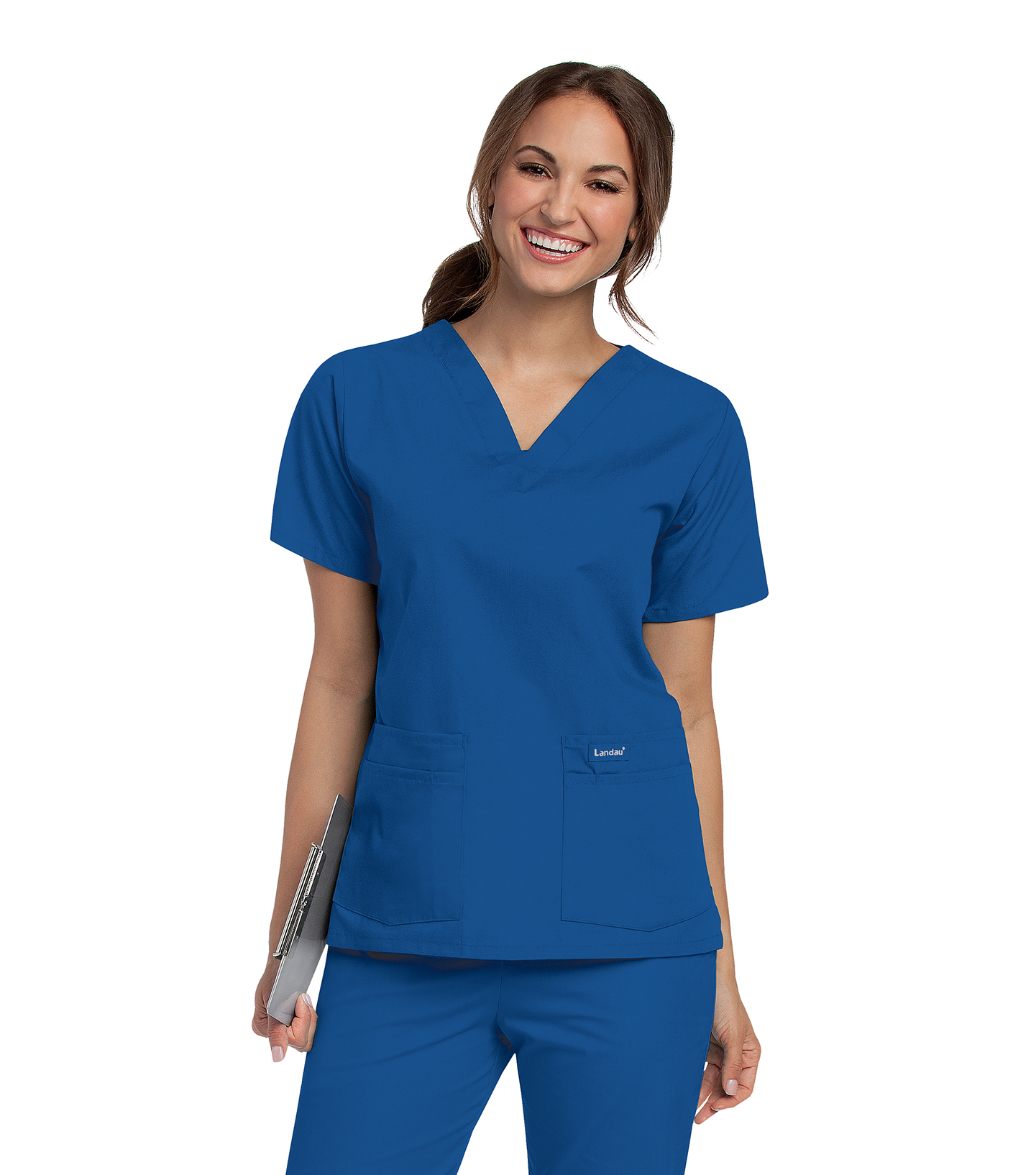 Landau Essentials Haut de Sarrau pour Femmes : 4 Poches, Coupe Classique Décontractée, Col en V Durable 8219