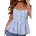 thumbnail image 2 of Women's Striped Sleeveless Peplum Top Ruffle Hem Ruched Bust Camisole Blue M, 2 of 7