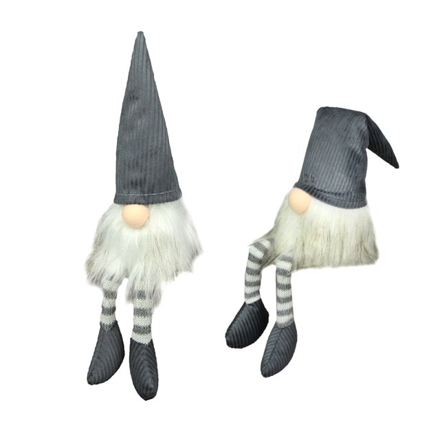 Set of 2 Garden Gnome Shelf Sitters, Grey Plush, Up to 19 Inch