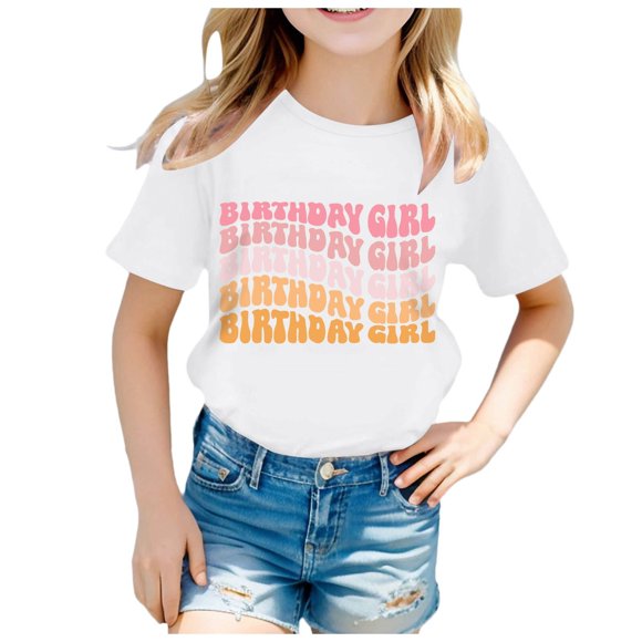 Zhuashum T-Shirts pour Filles, Hauts à Manches Courtes, T-Shirt à Col Rond, Blouse à Motif de Lettres, Vêtements Décontractés pour Tout-Petits, Blanc, 4-5 Ans