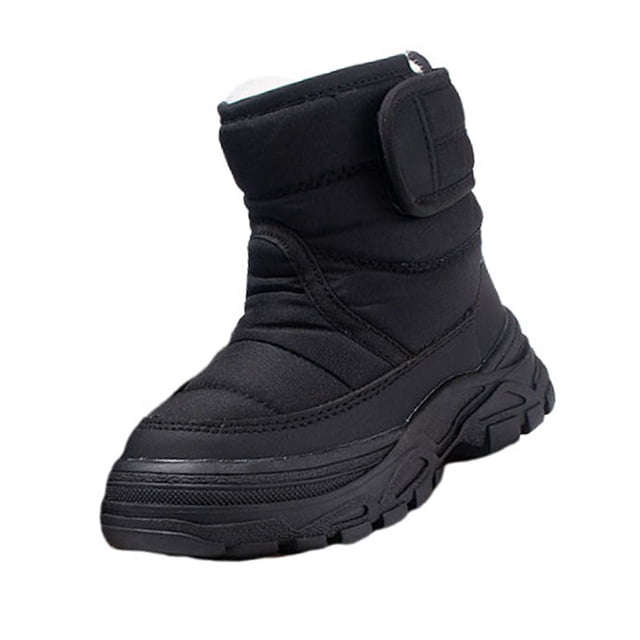 Black Cozy Winter Boots For Children 7-14 Years, Fleece Lining With Snowflake Design, High Top, Comfortable Soft Sole
