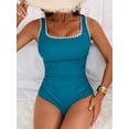 thumbnail image 3 of Charmo Womens Shell Square Neck One Piece Swimsuit Wider Straps Bath Suit Swimwear, 3 of 5