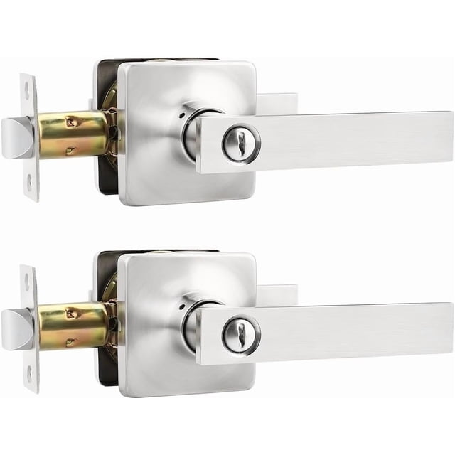 Poignées de Porte en Nickel Satiné, Levier d'Intimité Intérieur, Boutons de Porte en Nickel avec Verrou, Leviers de Porte, Poignée pour Chambre et Salle de Bain, Réversible