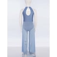 thumbnail image 3 of Oyolan One Piece Rompers Overall for Girls Rhinestones Dance Bodysuit Disco Party Wide Leg Pants Playsuit Dusty Blue 12, 3 of 7