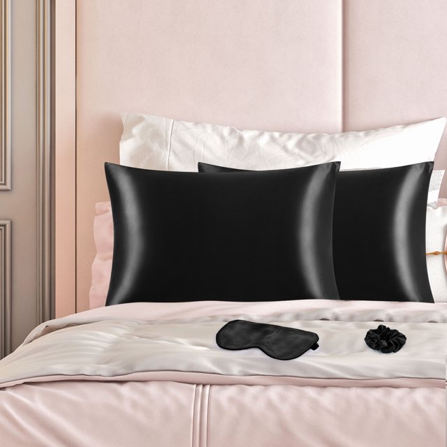 PiccoCasa Set of 2 Standard Satin Pillowcase Durable&Soft Enveloped Black