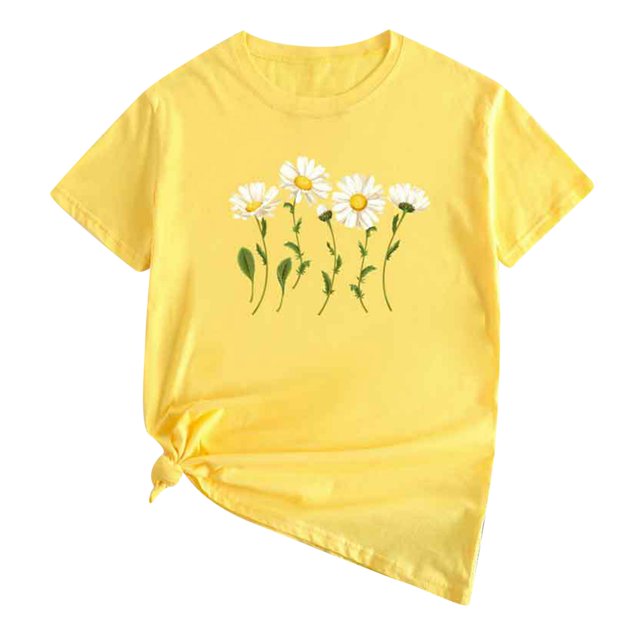 SMihono Hauts pour Femmes Été Chic Décontracté T-Shirts Décontractés pour Femmes à Imprimé Floral Chandail à Enfiler Col Rond Manches Courtes T-shirt Hauts T-shirt Oversize pour Femmes
