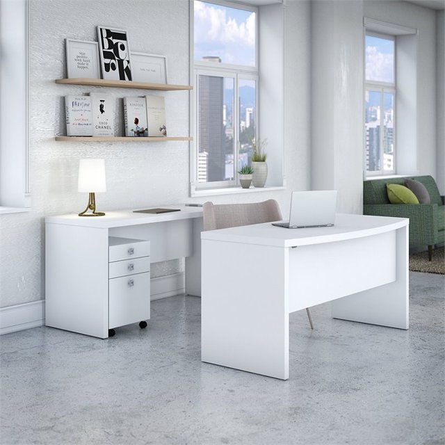 Echo Bow Réception et Crédence avec Tiroirs en Blanc Pur - Bois d'Ingénierie