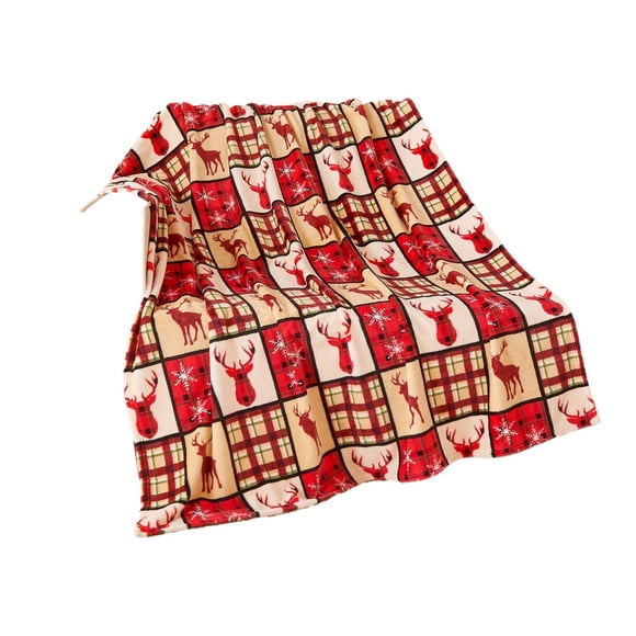 Christmas Deer Pattern Throw Blanket Soft Fleece Blanket for Holiday Decor Cozy Home Blanket Gift for Birthday Thanksgiving
