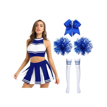 iiniim Women's 5Pcs Cheerleading Team Uniform Outfits Cheer Leader Skirts Set for Club Party Holiday Blue A XXL