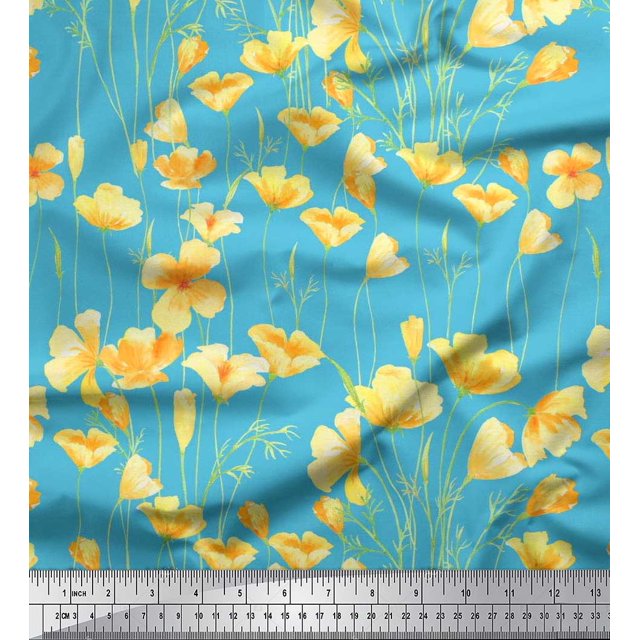 Soimoi Polyester Crepe Fabric Buttercup Floral Printed Craft Fabric by The Yard 42 Inch Wide