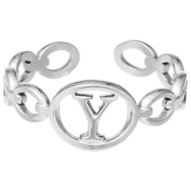 TIMIFIS Silver Rings Titanium Steel Plated 26 Letter English Opening Finger Hollow Valentine'S Day Gift