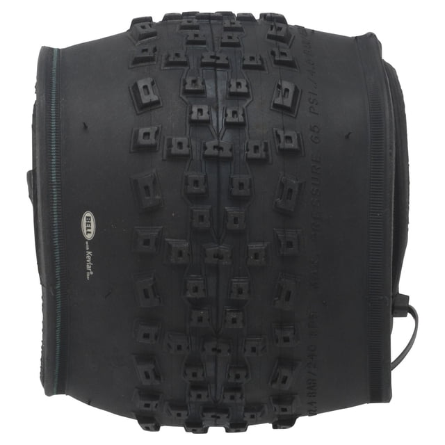 Bell Sports Pneu de Vélo de Montagne avec Protection contre les Crevaisons 24 Pouces x 1,95 Pouces Plié pour Afficher Sa Bande de Roulement en Caoutchouc Noire avec Boutons Carrés Optimisés pour la traction Tout-Terrain, Doté d'Une Technologie Anti-Crevaison contre les Crevaisons, d'Un Bille en Acier au Carbone pour un Rangement Pliable, et logo Bell avec Marque Kevlar.