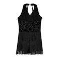 thumbnail image 4 of Ocealan Robe de Danse Latin Jazz pour Filles Enfants, Costume de Danse Tango Rumba Samba Scintillant, Justaucorps à Franges Noir 6, 4 of 5