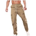 thumbnail image 2 of AherBiu Cargo Pants For Men Drawstring Elastic Waisted Straight Leg Swaetpants With Multi Pockets Casual Athletic Workout Trousers, 2 of 8