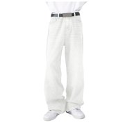 Ketyyh-chn99 Men's Baggy Jeans Men's Jeans Loose Semi Waist Solid Color Straight Denim Trousers Size for S,White