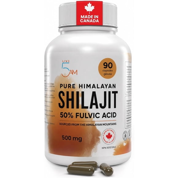 Live 5AM Shilajit 500 mg, 50% Fulvic Acid Antioxidant, Supports Normal Free & Total Testosterone in Men 45-55, 90 Vegan Capsules
