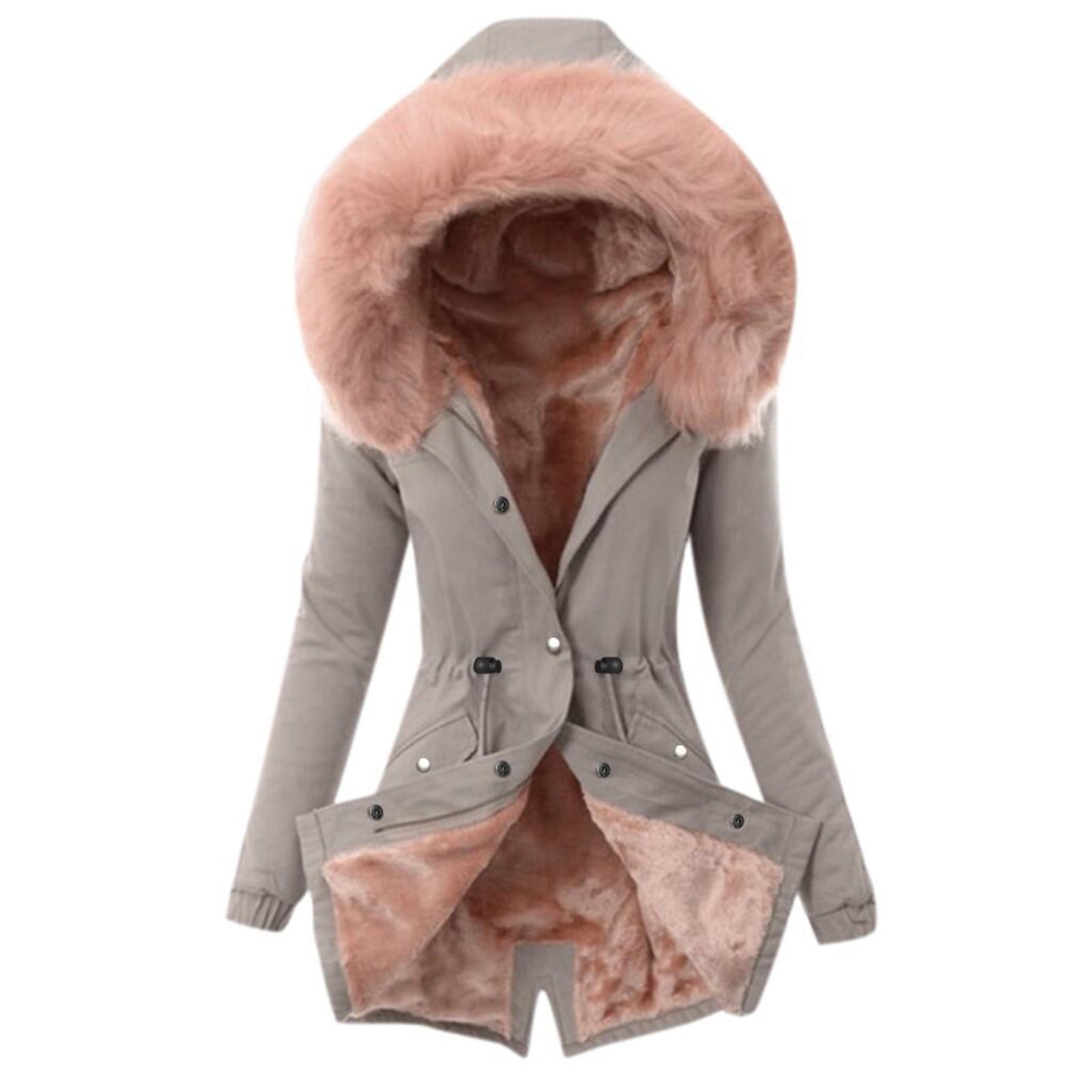 DondPO Women's Winter Coats Women Plus Size Winter Coat Lapel Collar Long Sleeve Jacket Padded Outerwear Big Collar Jackets Parkas for Women Snow Coats for Women Gray XL Clearance！
