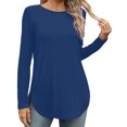 thumbnail image 2 of Yuyuzo Womens Tops Crew Neck Long Sleeve Side Split Solid Color Loose Casual Basic Fall Tunic Top, 2 of 6
