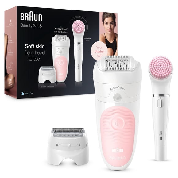 Braun Silk-épil Beauty 5-895 Starter 5-in-1 Cordless Wet & Dry Hair Removal - Epilator, Shaver, Cleansing & Exfoliation Kit for Face & Body