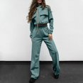 thumbnail image 2 of Fgnfyis Womens Tracksuits Set Womens Cargo Pant Two Piece Outfit Drawstring Full Zip Cropped Work Jacket and Drawstring Long Pant Sets Casual Pocket Solid Color Sweatsuit Trousers Sets Green L, 2 of 6