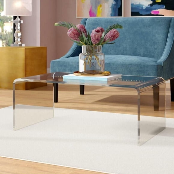 Take Me Home Furniture – Crystal Edge Acrylic Large Coffee Table, 16" H x 39" W x 20" D, for living room, entryway, dining room