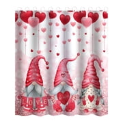 59x71IN Valentine's Day Shower Curtain Red Gnomes Bath Curtain Boho Farmhouse Shower Curtains Fabric Waterproof Inner Liner Odor Free and Compatible with Standard Showers for Bathroom, Shower and Tub