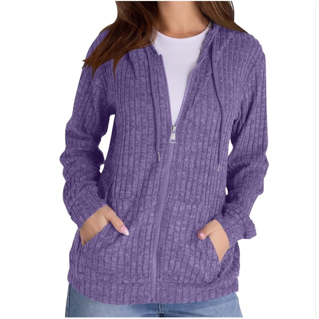 Erwazi Cardigan Sweaters for Women Ribbed Knit Zip Up Hoodies Long Sleeve Tunic Tops Lightweight Cardigans Jackets