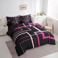 thumbnail image 3 of Abstract Geometry King Comforter Set 7-Piece Rectangle Square Bedding Comforter Sets, Black and Pink Bed in a Bag Modern Minimalism Bedding Set, Aesthetic Bed Sheets Set Girls Room Decorations, 3 of 6
