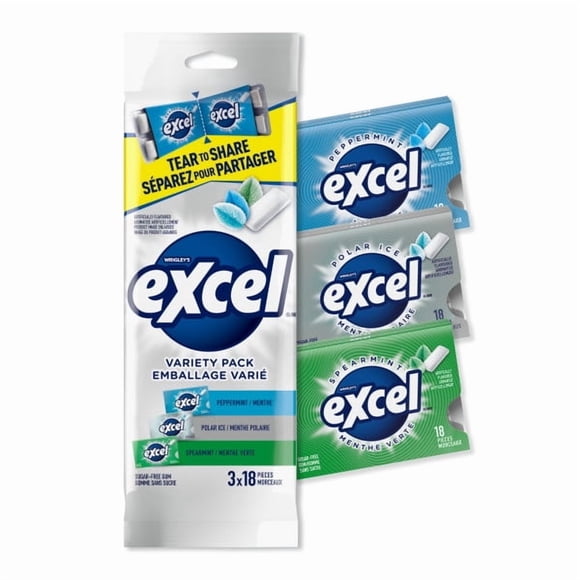 EXCEL, Variety Mint Flavoured Sugar Free Chewing Gum Pack of 3
