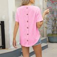 thumbnail image 4 of Besolor Hauts d'Été pour Femmes Décontractés Col Rond Manches Courtes Chemises Bouton Arrière Texture Crochet Tricot Blouses, 4 of 4