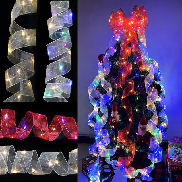Boovnll Christmas LED Ribbon 16.4FT 50 LED Copper Wire Lace Bows String Lights Christmas Ribbon with Lights for Holiday Indoor Xmas Tree, Wedding, Party Decor, Christmas Decorations