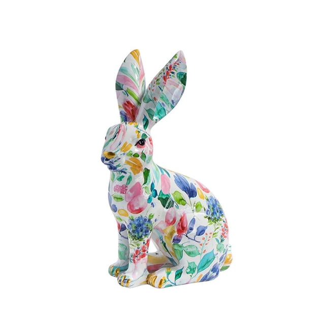 Water Transfer Resin New Year Garden Statues Rabbit Standing Bunny Animal Figurines Ornament