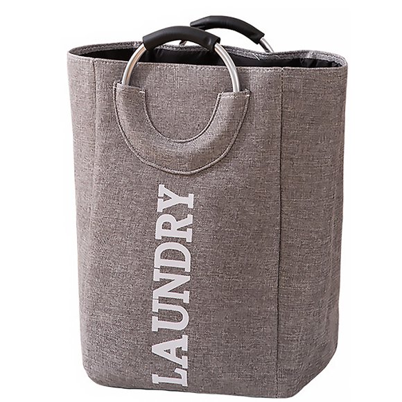 Foldable Laundry Basket with Ring Handle Dirty Clothes Storage Bag Folding Washing Bin Toys Organizer, Light Grey