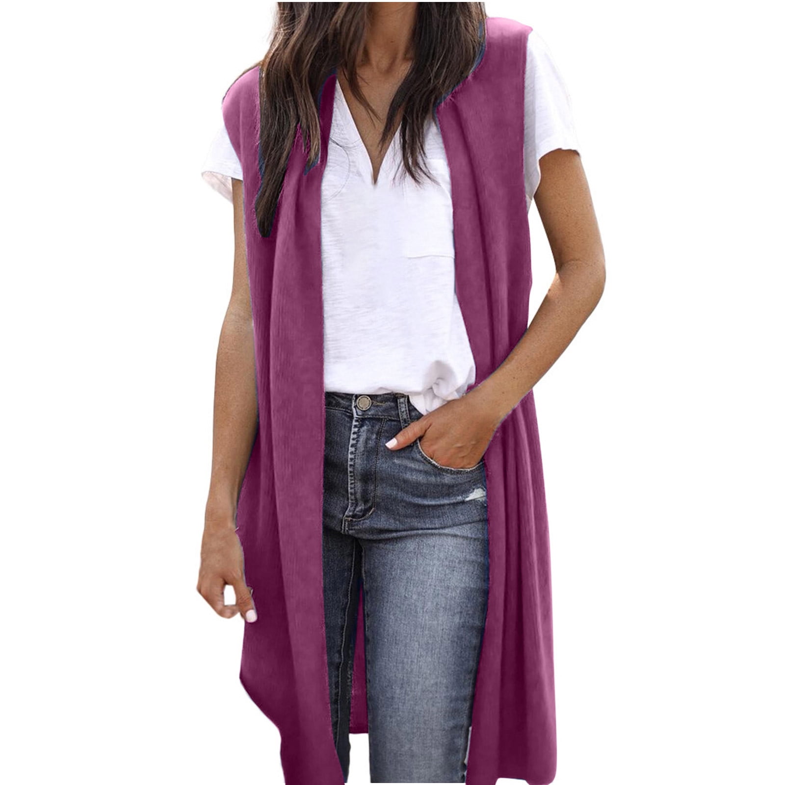 Birdeem Mode Femmes Manteau Uni Décontracté Sans Manches Haut Long Cardigan Blouse