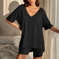 thumbnail image 2 of UPPADA Ensembles 2 Pcs pour Femmes Grande Taille Été Tuniques à Manches Courtes et Ensembles de Shorts Amples Ensembles de Pyjamas Ajustés Noir, TG, 2 of 6