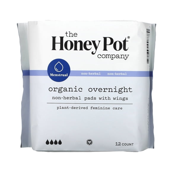 The Honey Pot Company , Serviettes Non Herbacées avec Ailes, Biologiques pour la Nuit, 12 Unités